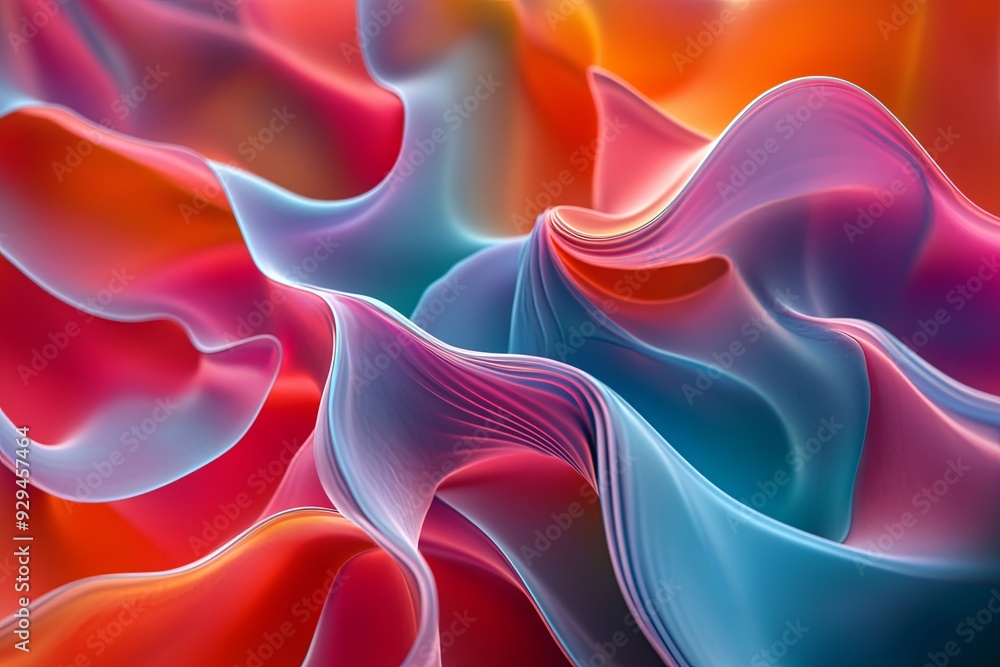 Poster vibrant waves of fabric create a dynamic composition of colors and textures under soft, ambient ligh
