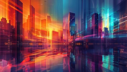 Naklejka premium Futuristic Cityscape with Vibrant Lights