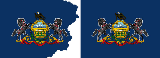 Pennsylvania flags vector. Standard flag and with torn edges