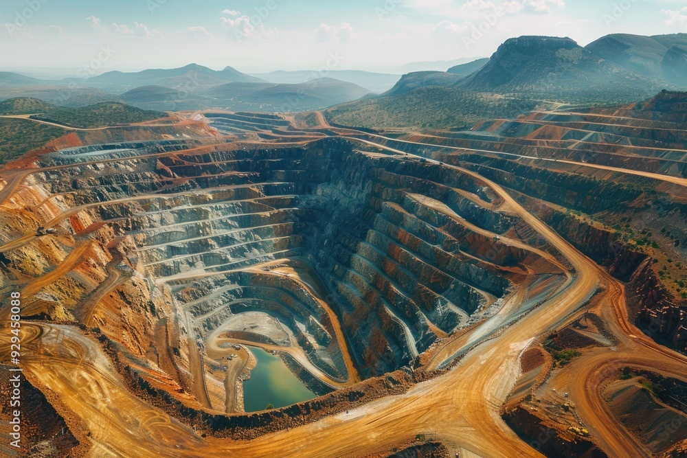 Poster large open pit mine viewed from the air