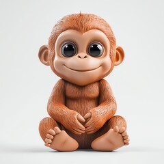 Fototapeta premium Cute cartoon monkey character with big eyes, showcasing a playful and friendly demeanor. Perfect for children's themes and illustrations.