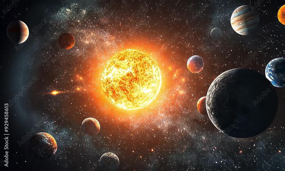 Sticker solar system planets orbiting around the sun in space with ai generated.