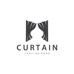 Home And Exhibition Curtain Logo Design, Building Decoration Vector Illustration
