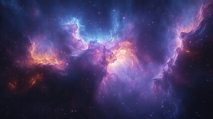 Obraz premium vibrant nebula swirling with cosmic dust iridescent star clusters deep space backdrop rich purples and blues aweinspiring celestial beauty