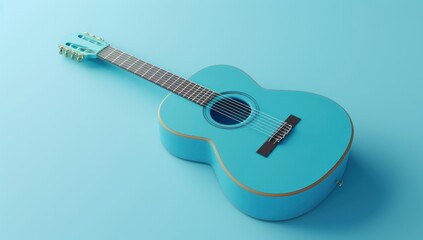 Blue Acoustic Guitar on a Blue Background