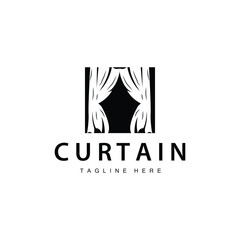 Home And Exhibition Curtain Logo Design, Building Decoration Vector Illustration