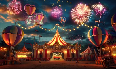 circus festival with attractions in circus tent in background Generate AI