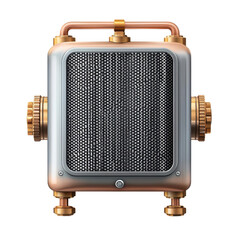 Fototapeta premium Vintage metal heater with a metallic finish, featuring intricate detailing and a classic design, perfect for retro-themed interiors. isolated on transparent background PNG