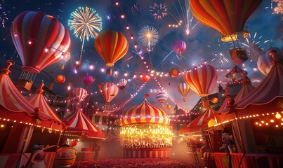 circus festival with attractions in circus tent in background Generate AI