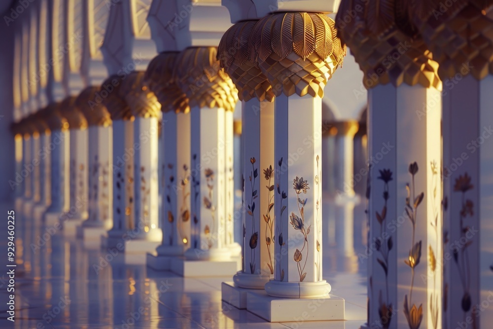 Aufkleber Decorative architecture design featuring rows of gold and white columns