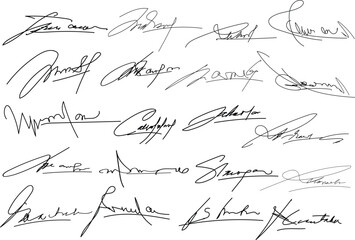 Autograph or business signatures pack set of pen handwritten names, Document signatures or handwriting personal name letters and surname,Signature document.eps