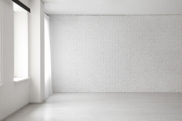 View of white brick wall in empty room