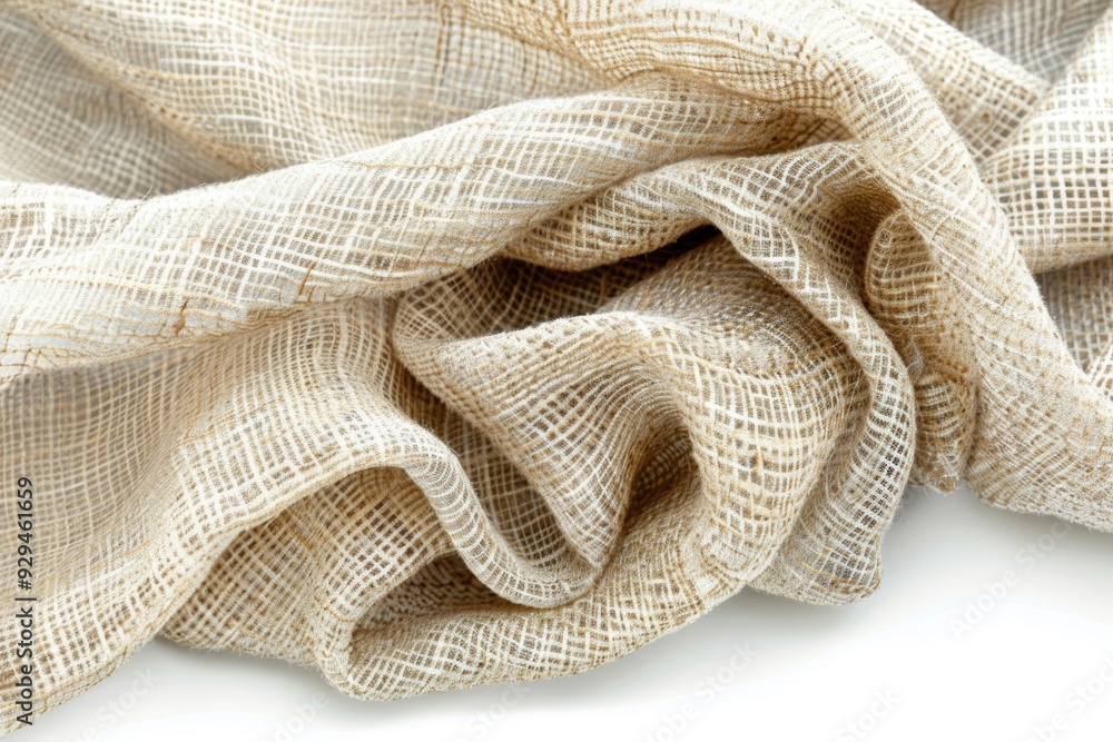 Poster a close-up shot of a piece of linen fabric with natural texture and weave