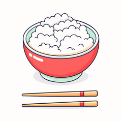 Rice bowl and chopsticks stock illustration