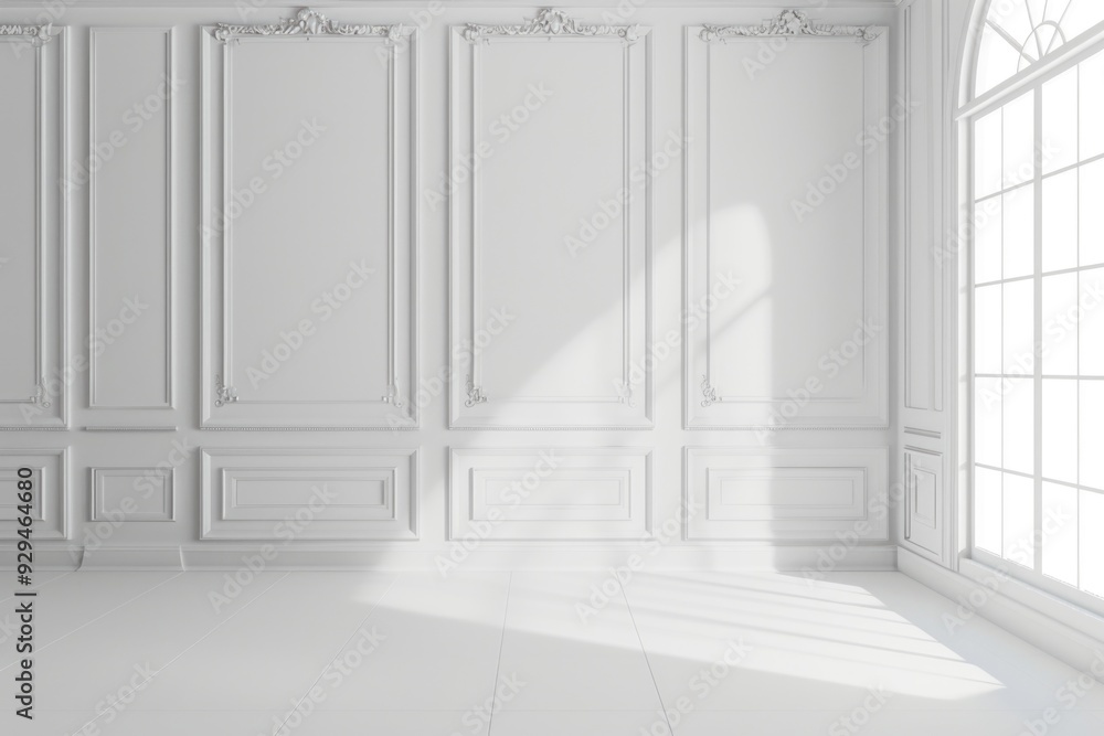 Poster simple empty room with white walls and floors, suitable for various backgrounds and scenes