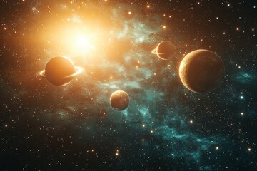 Space cosmic illustration with planets scene created with Generative AI