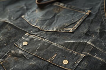 A pair of jeans resting on a table, possibly waiting to be worn or washed