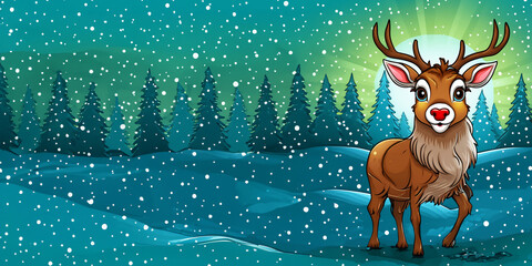 Fototapeta premium Panorama from cute Reindeer Portrait