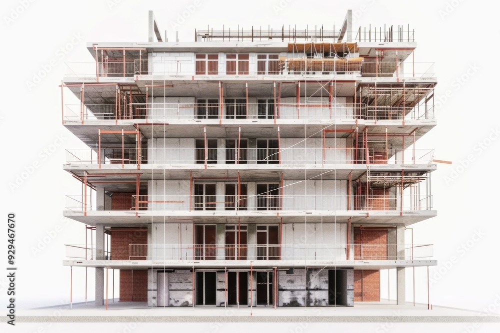Aufkleber construction site with scaffolding on a tall building, ideal for architecture and construction proje