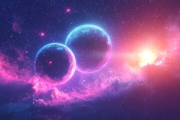 Fototapeta premium Space cosmic illustration with planets scene created with Generative AI