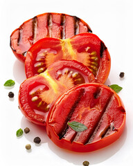 Grilled tomato slices isolated on white background