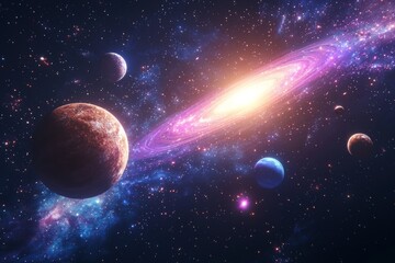 Space cosmic illustration with planets scene created with Generative AI