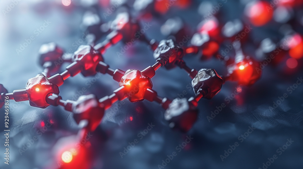 Aufkleber glowing red molecular structure with metallic connections..