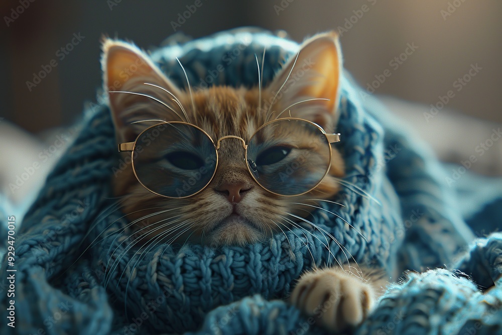 Canvas Prints cool cat in sunglasses and knitted blanket