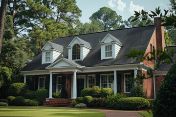 Naklejka premium Brick House with Green Lawn