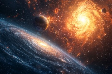 Obraz premium Space cosmic illustration with planets scene created with Generative AI