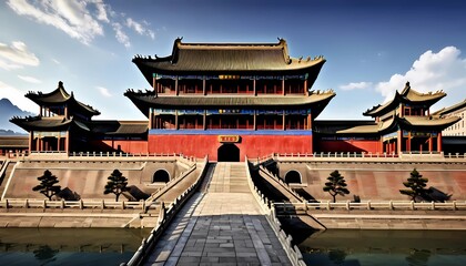 Obraz premium Illustration of the building of the Ming Dinasty China Illustration of historical buildings. Generate AI