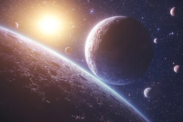 Obraz premium Space cosmic illustration with planets scene created with Generative AI