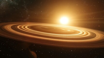 Fototapeta premium An artistic rendering of a distant exoplanet, with a glowing atmosphere and rings, orbiting a star in a far-off galaxy