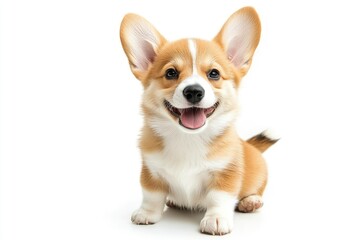 happy Puppy Welsh Corgi 14 Weeks old, dog winking, panting and sitting isolated , ai