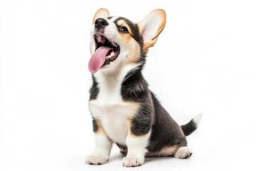Obraz premium happy Puppy Welsh Corgi 14 Weeks old, dog winking, panting and sitting isolated , ai