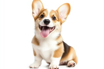 Obraz premium happy Puppy Welsh Corgi 14 Weeks old, dog winking, panting and sitting isolated , ai