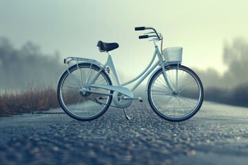Fototapeta premium A white bicycle parked on the side of a road, ready for use
