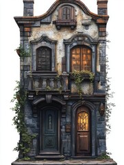 Fototapeta premium Old Stone Building with Two Doors and Windows