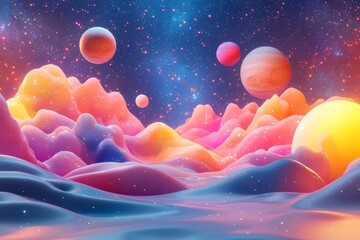 Space cosmic illustration with planets scene created with Generative AI
