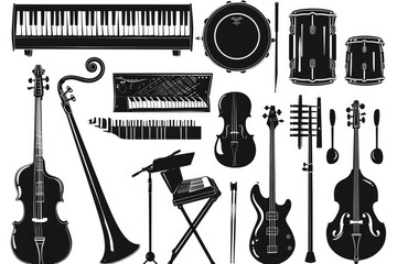 Collection of various musical instruments on a table or shelf