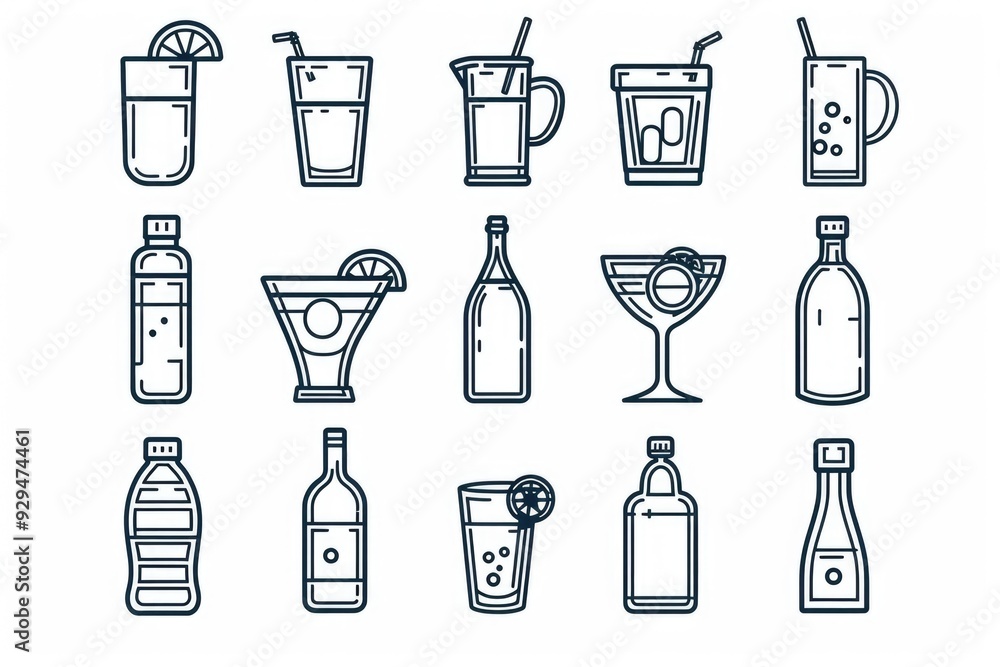 Poster a collection of various alcohol bottles and glasses on a table or shelf