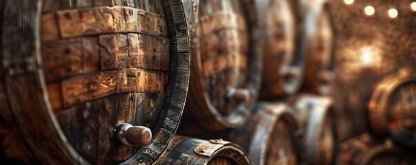 Close-Up of a Wooden Barrel with Metal Bands