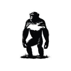 Fototapeta premium silhouette of Chimpanzee, filled with nature view in rough drawing,