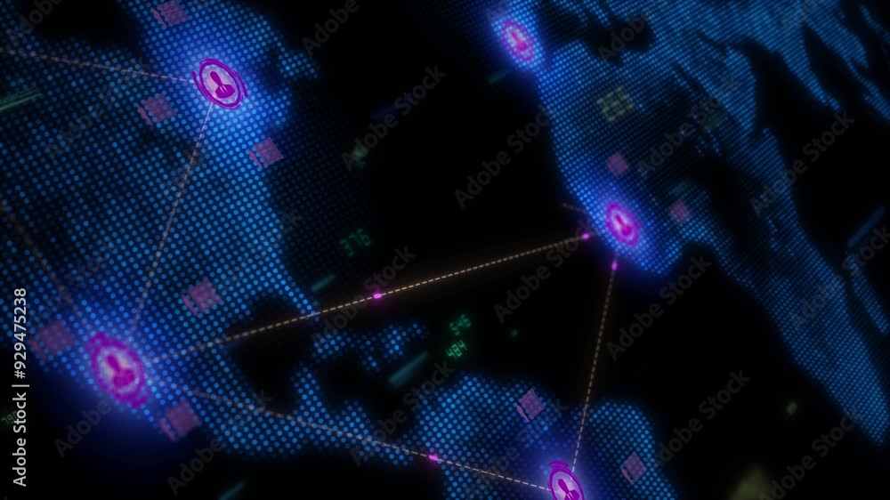 Poster global network of connected people represented by digital nodes and lines - perfect for worldwide co