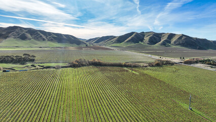 Obraz premium Drone perspective of agricultural fields highlighting the patterns created by the farmer