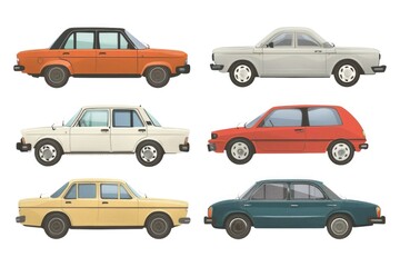 Four colorful cars against a clean white backdrop