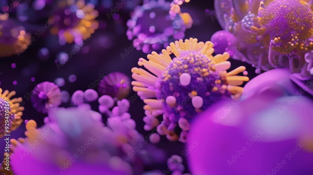 Poster microscopic view showcases monkeypox virus particles moving through a dark environment, highlighting