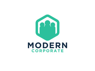 Abstract People Logo. Geometric Shape with Human Icon inside isolated on White Background.