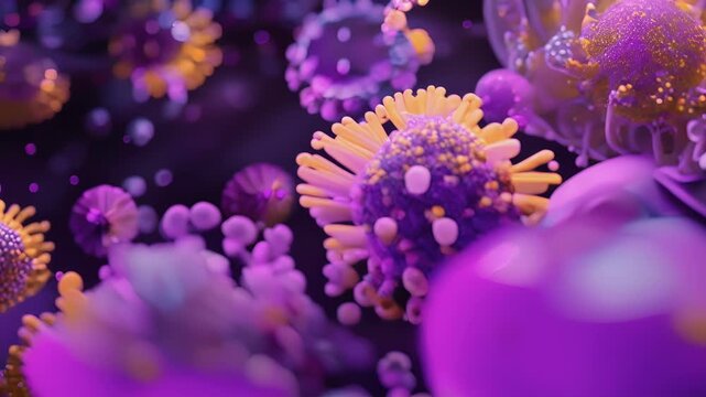 Microscopic view showcases monkeypox virus particles moving through a dark environment, highlighting their structure and behavior within a biological context