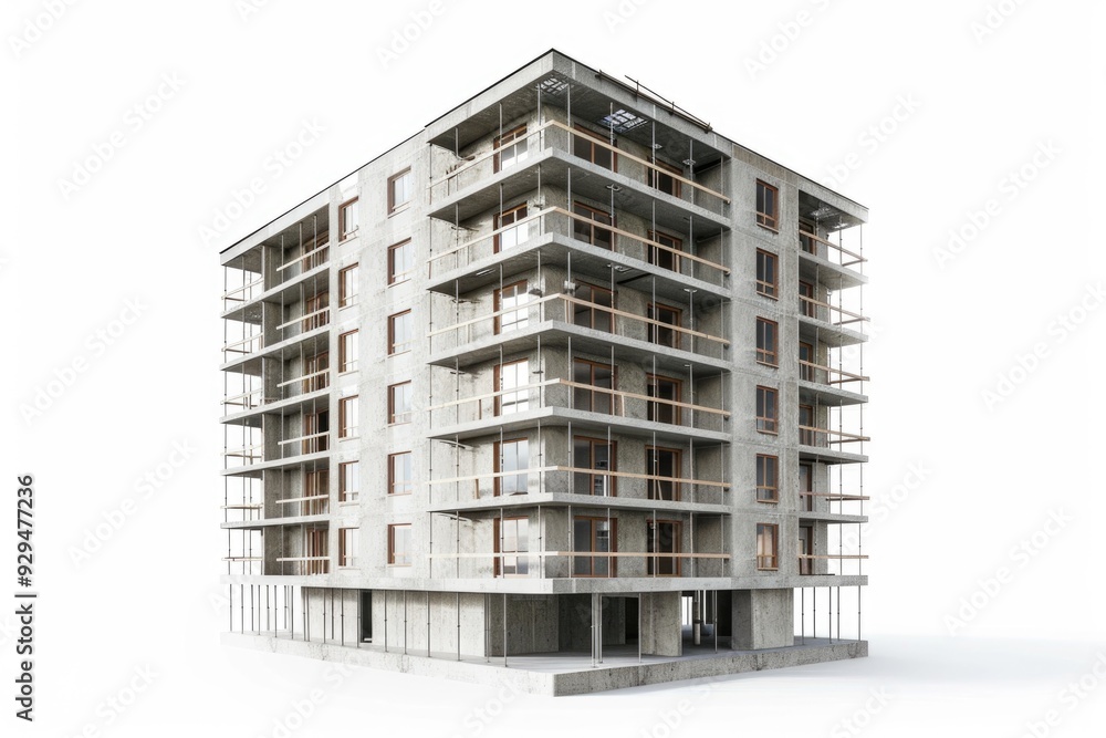 Aufkleber A modern high-rise building featuring multiple balconies on its rooftop, suitable for use in architecture or cityscape images